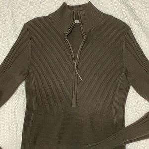 Athleta Womens Medium Half Zip Ribbed Sweater Dress Long Sleeve Organic Cotton